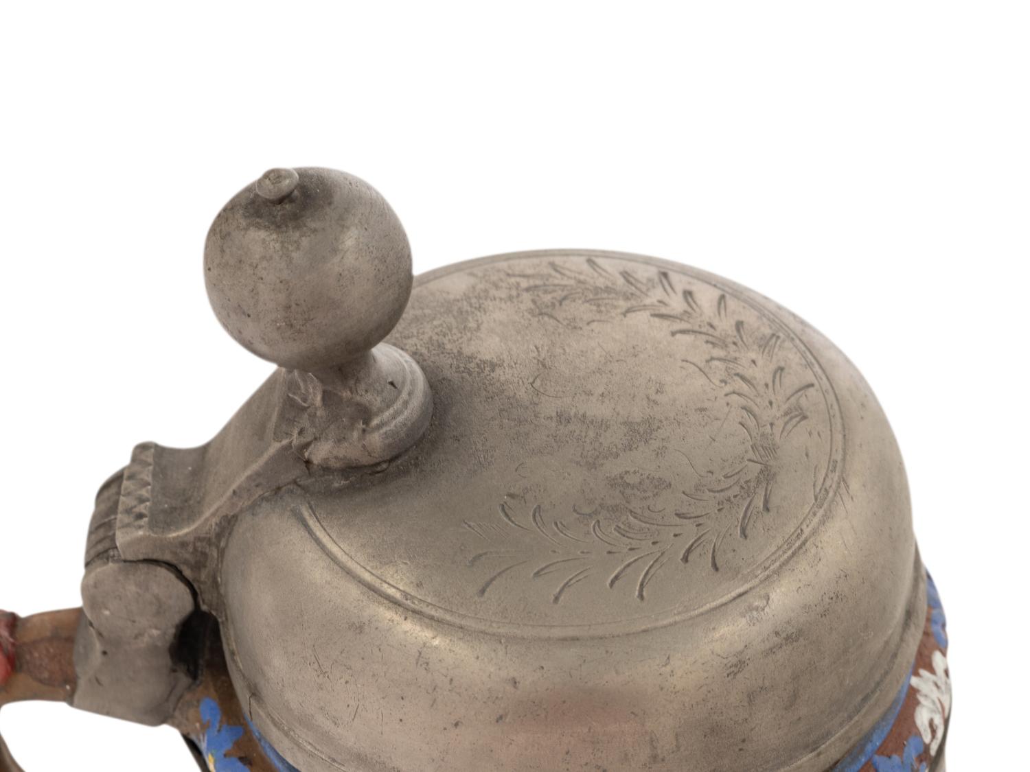 A German Kreussen "Apostle" Hand-Painted Pewter and Stoneware Stein