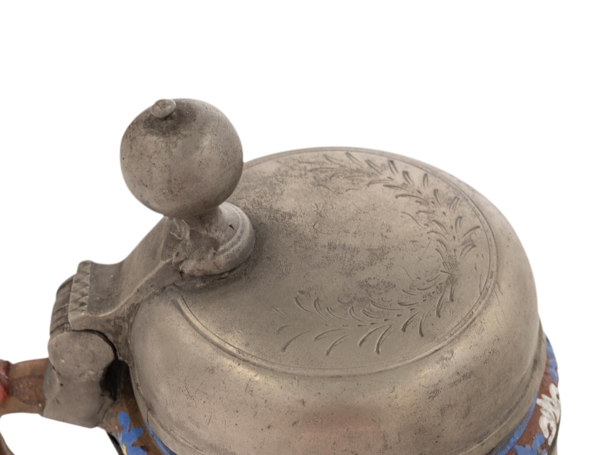 A German Kreussen "Apostle" Hand-Painted Pewter and Stoneware Stein