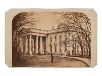[LINCOLN WHITE HOUSE]. [WARREN, Henry F., photog., attrib.]. CDV of the White House possibly showing Tad Lincoln in the foreground. [Washington, DC, 6 March 1865].