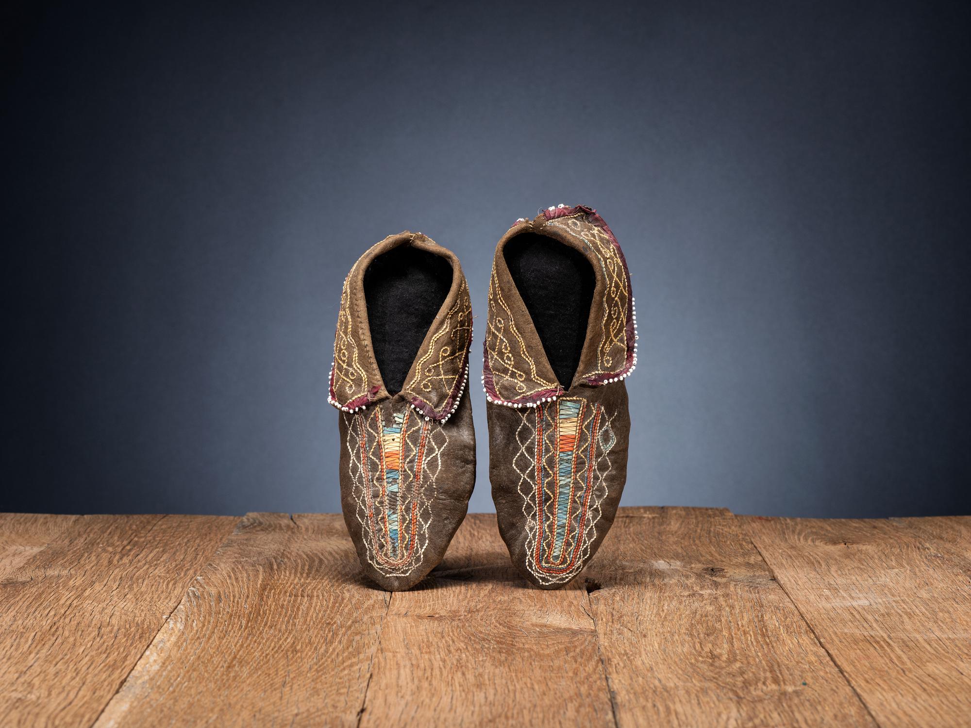 Seneca Black Tanned Quilled Moccasins