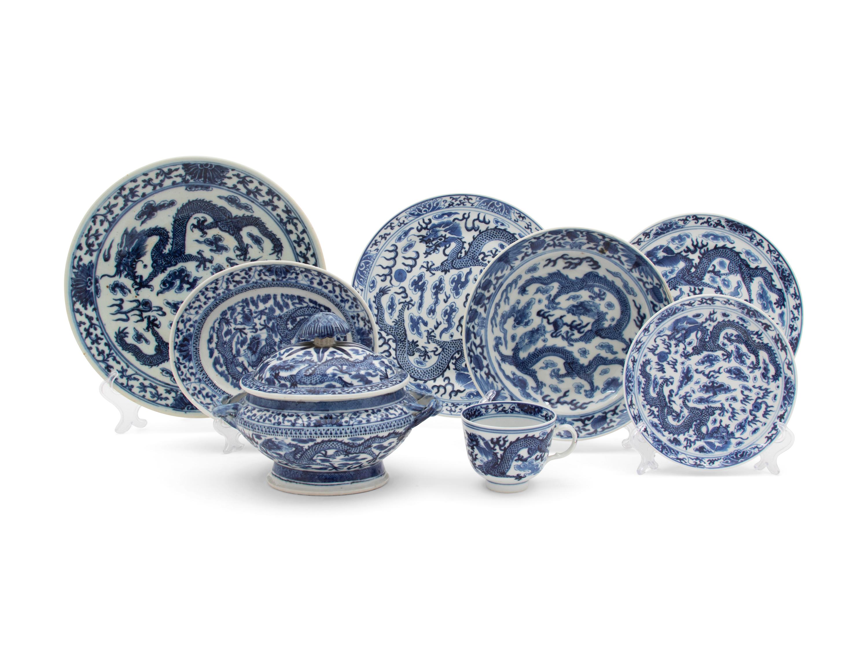 A Set of Chinese Blue and White Porcelain Dinnerware — 20TH CENTURY