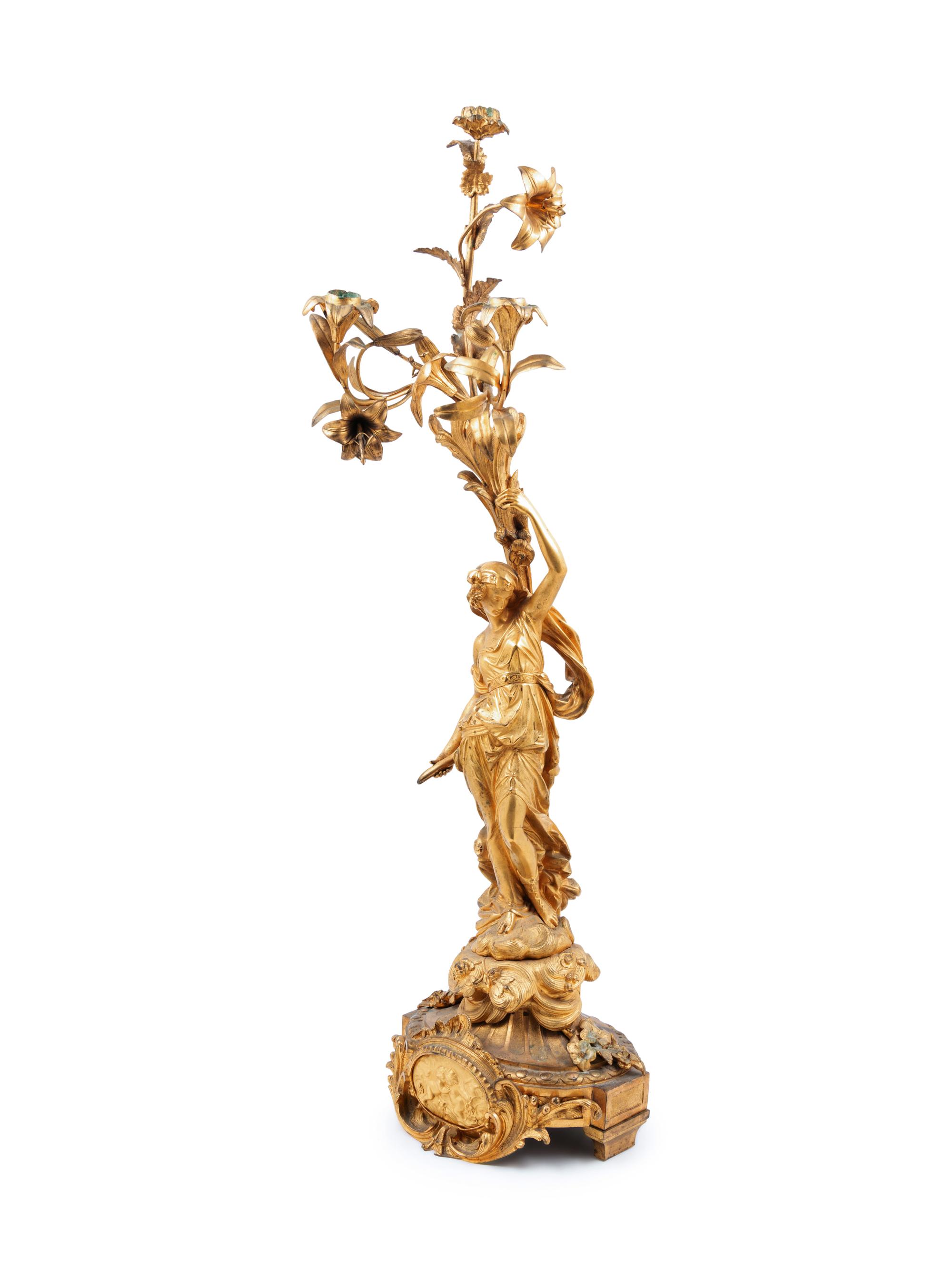 A Neoclassical Gilt Bronze Figural Candelabrum