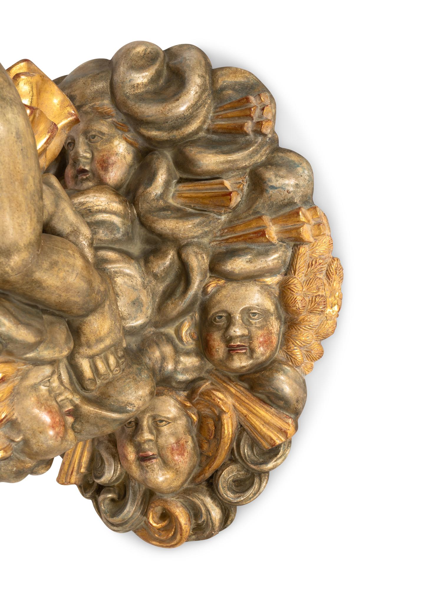 A Pair of Monumental Italian Polychrome Painted and Parcel Gilt Candle Sconces