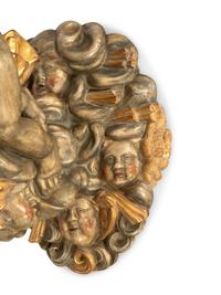 A Pair of Monumental Italian Polychrome Painted and Parcel Gilt Candle Sconces