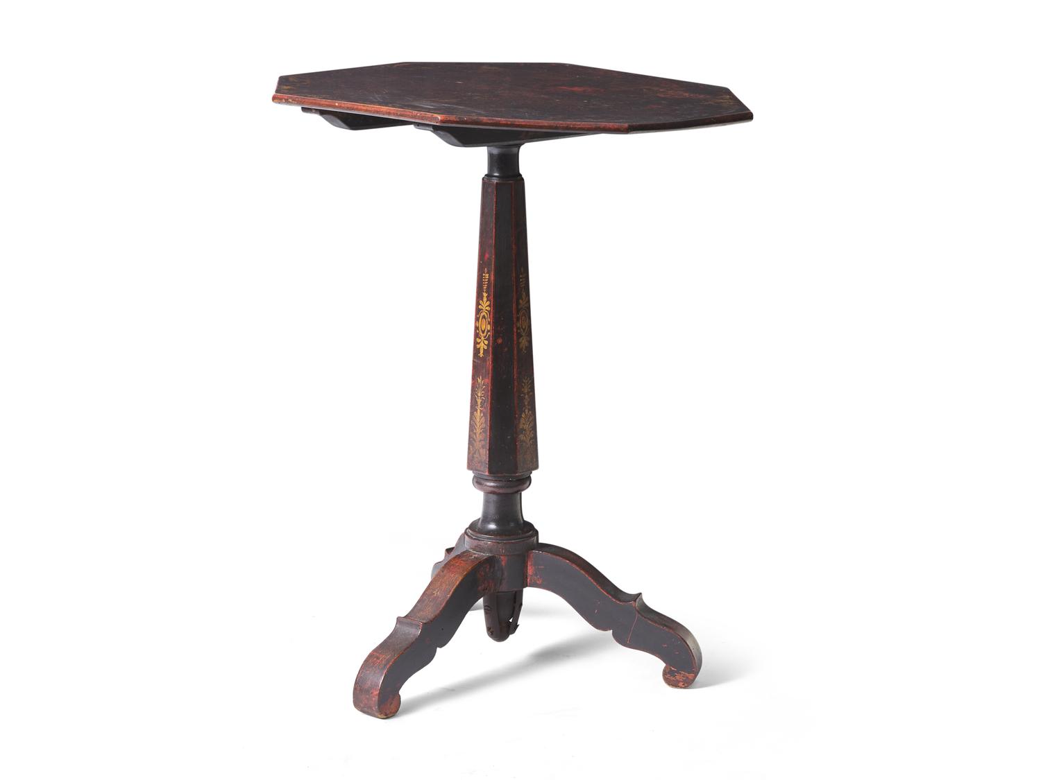 A Regency or Early Victorian Ebonized and Gilt-Decorated Candlestand