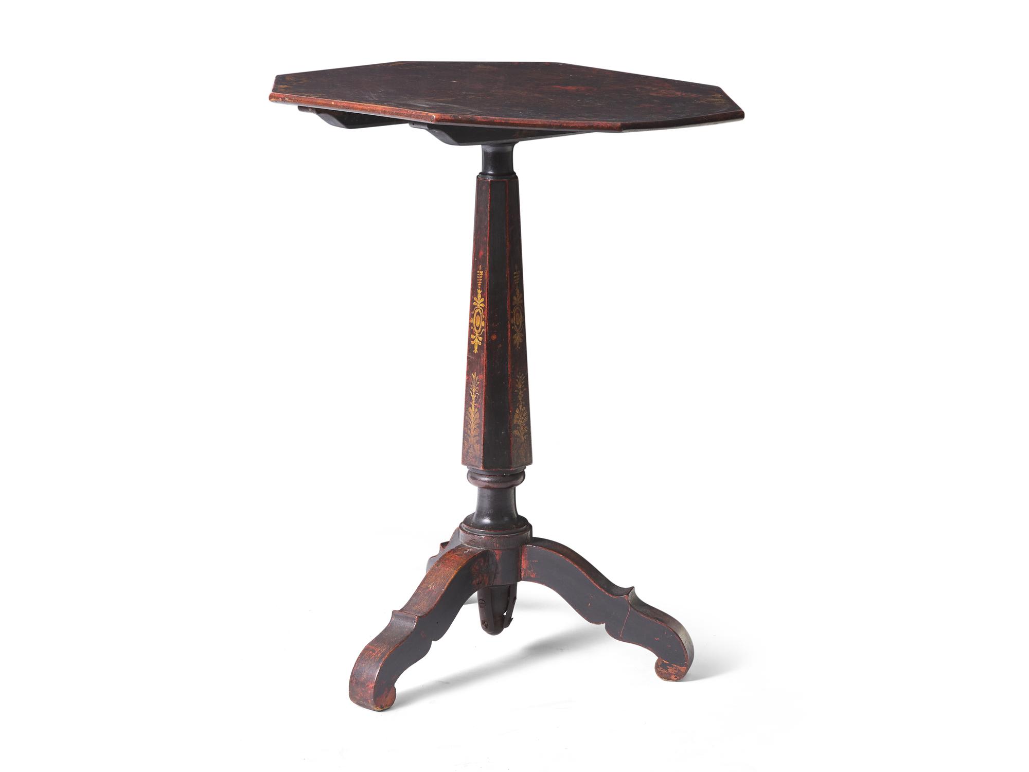 A Regency or Early Victorian Ebonized and Gilt-Decorated Candlestand