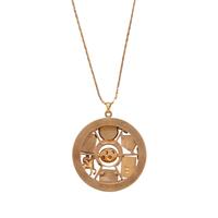 RETRO, YELLOW GOLD, SAPPHIRE AND ENAMEL 'GOOD LUCK' PENDANT/NECKLACE