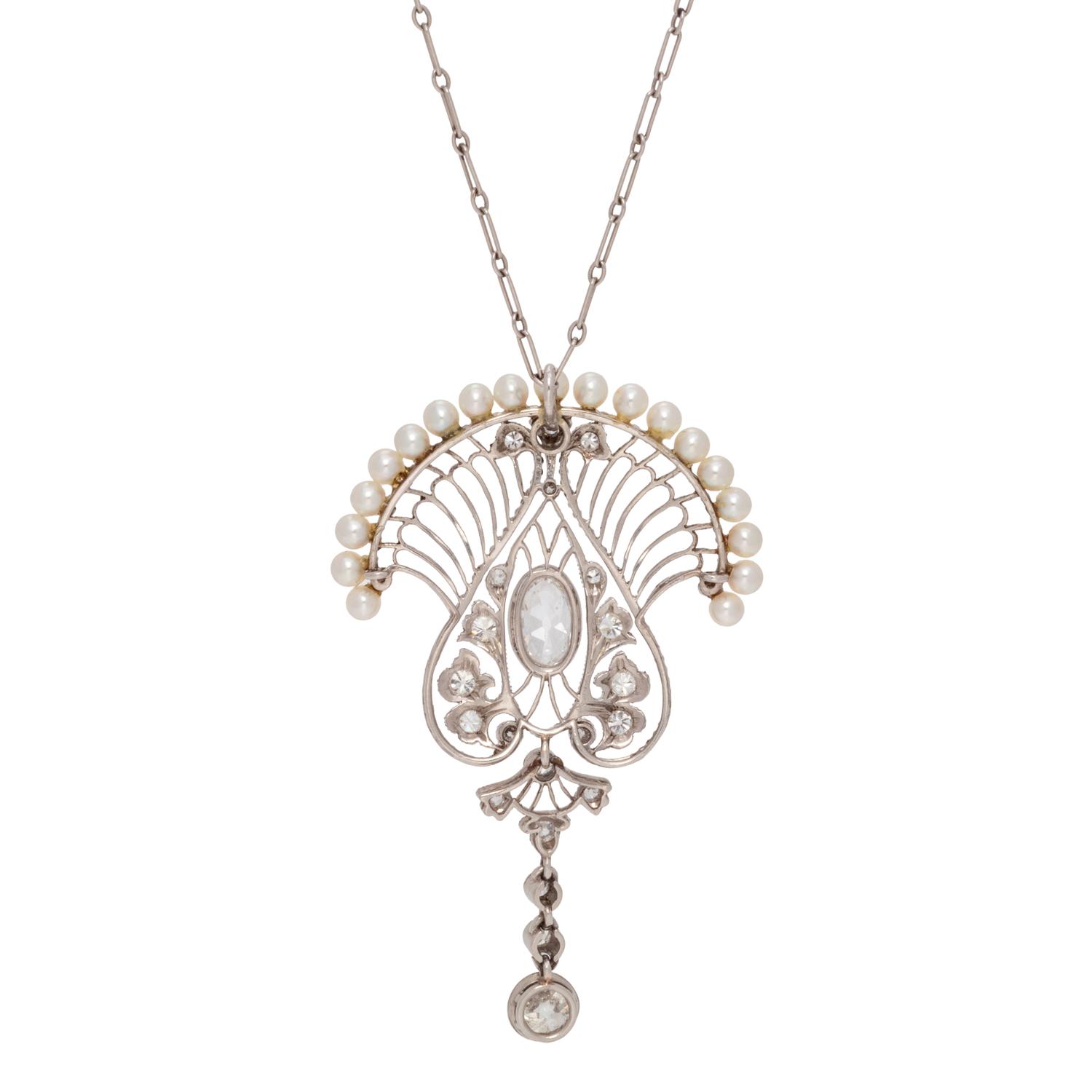 DIAMOND AND SEED PEARL PENDANT/NECKLACE