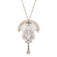 DIAMOND AND SEED PEARL PENDANT/NECKLACE