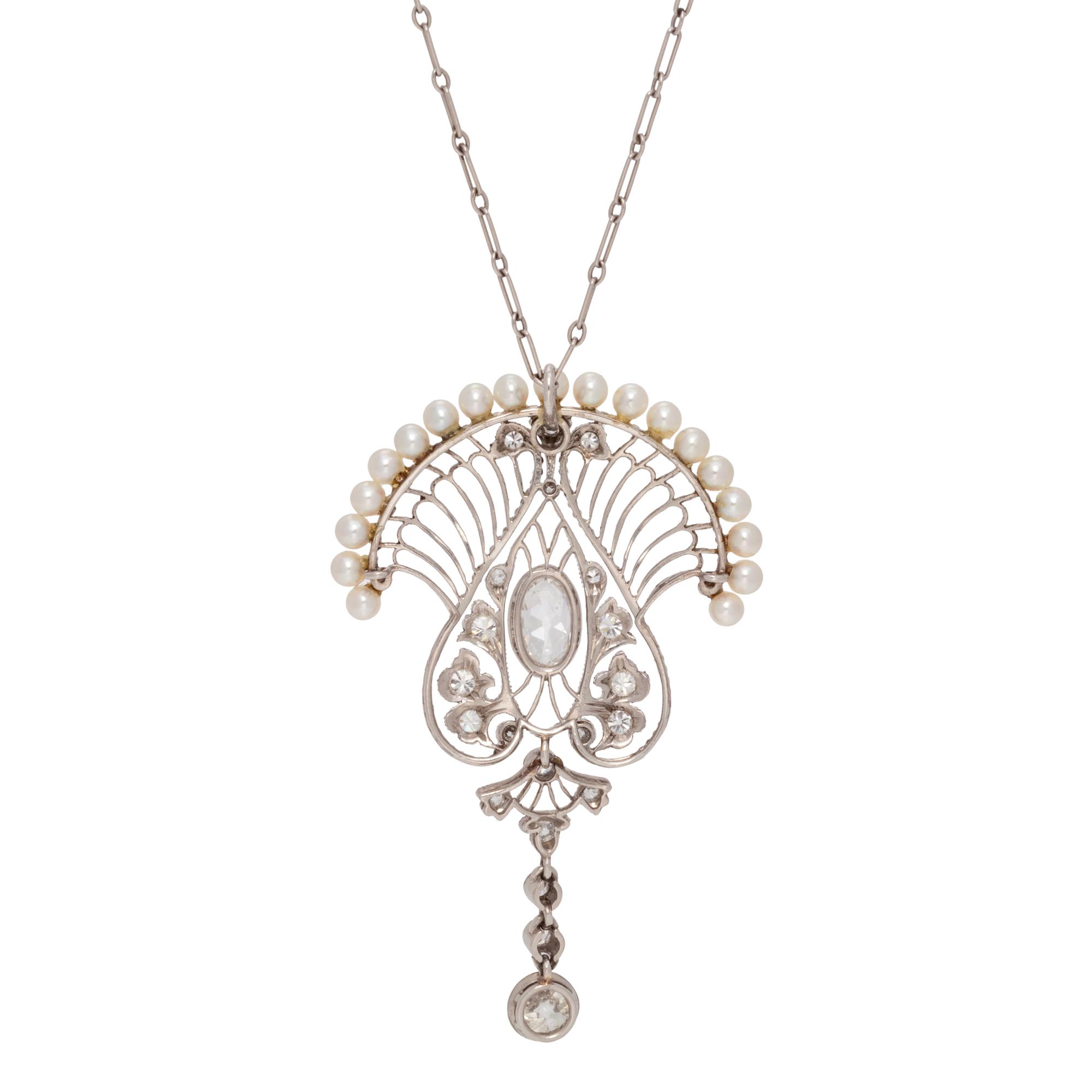 DIAMOND AND SEED PEARL PENDANT/NECKLACE