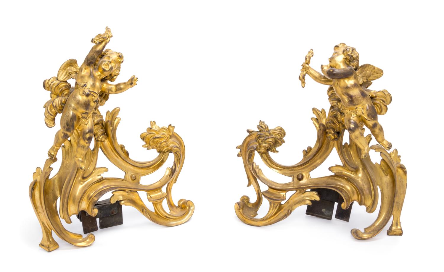 A Pair of Louis XVI Style Gilt Bronze Chenets