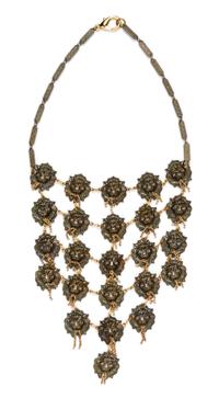 A Coppertone Chain Link Lion Head Bib Necklace.
