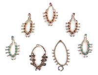 Seven Native American Silver Squash Blossom Necklaces Length of longest 2 1/4 inches. — Various Makers