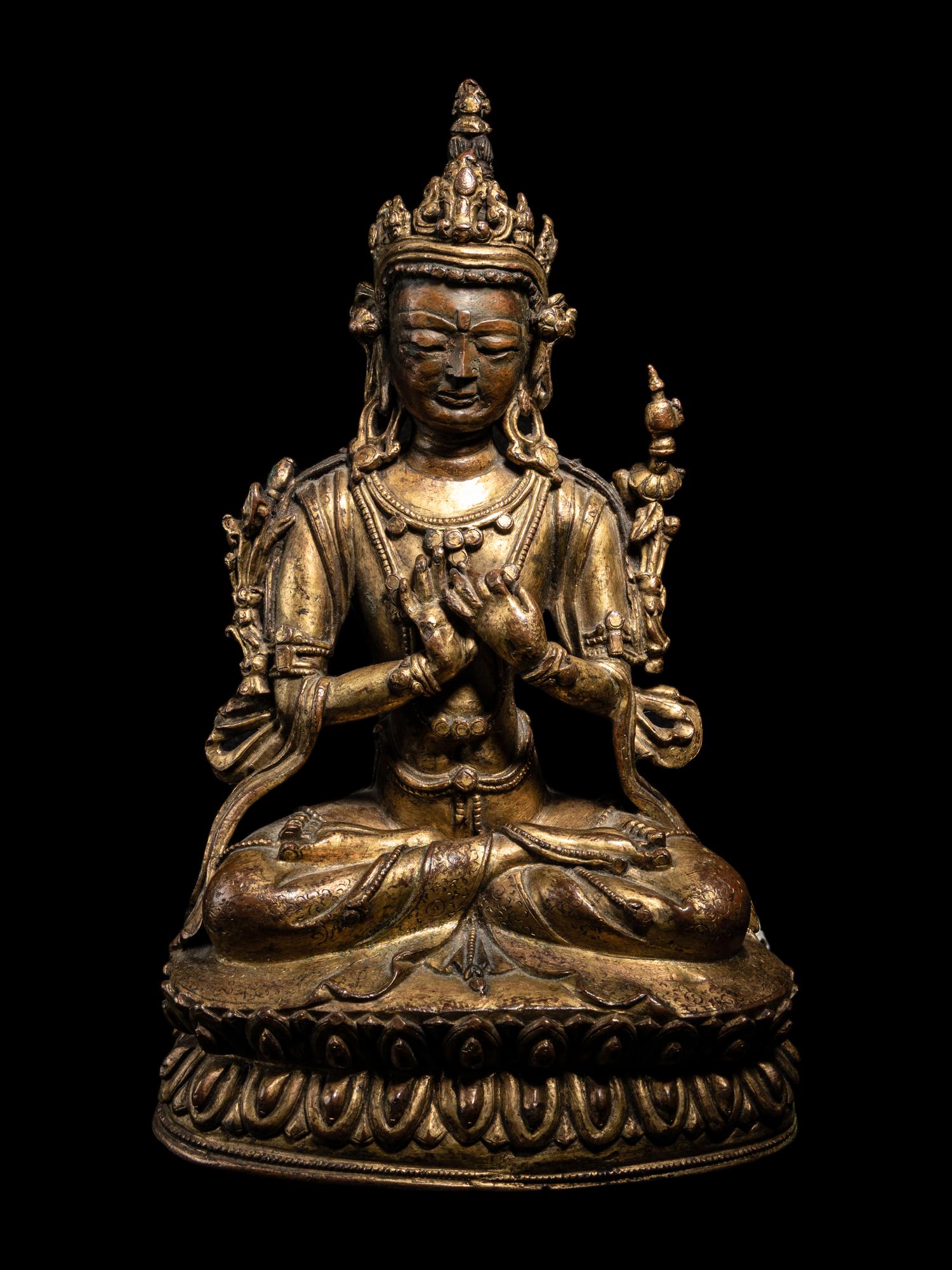 A Tibetan Gilt Bronze Seated Figure of Maitreya