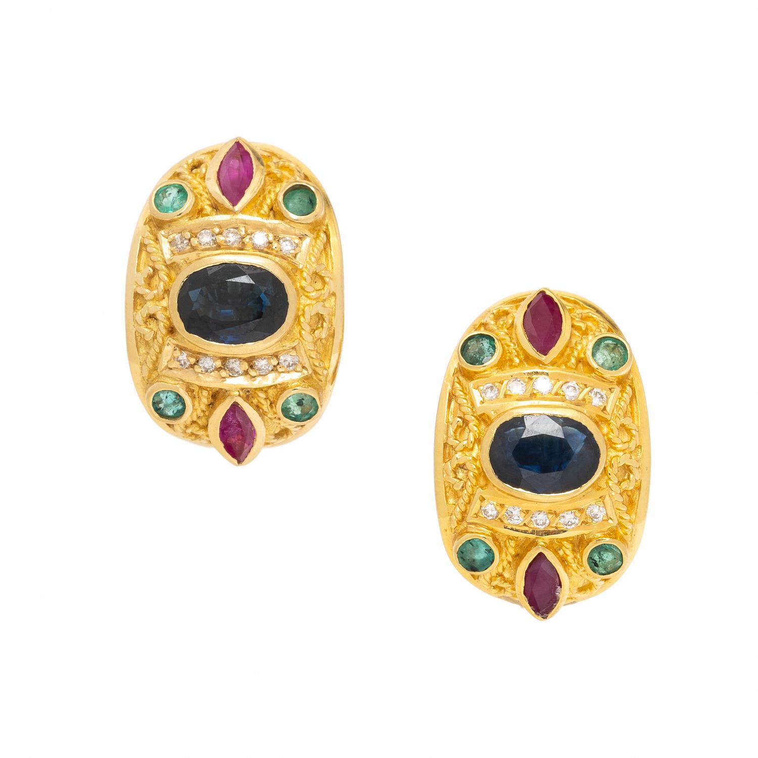 Multigem and Yellow Gold Earrings