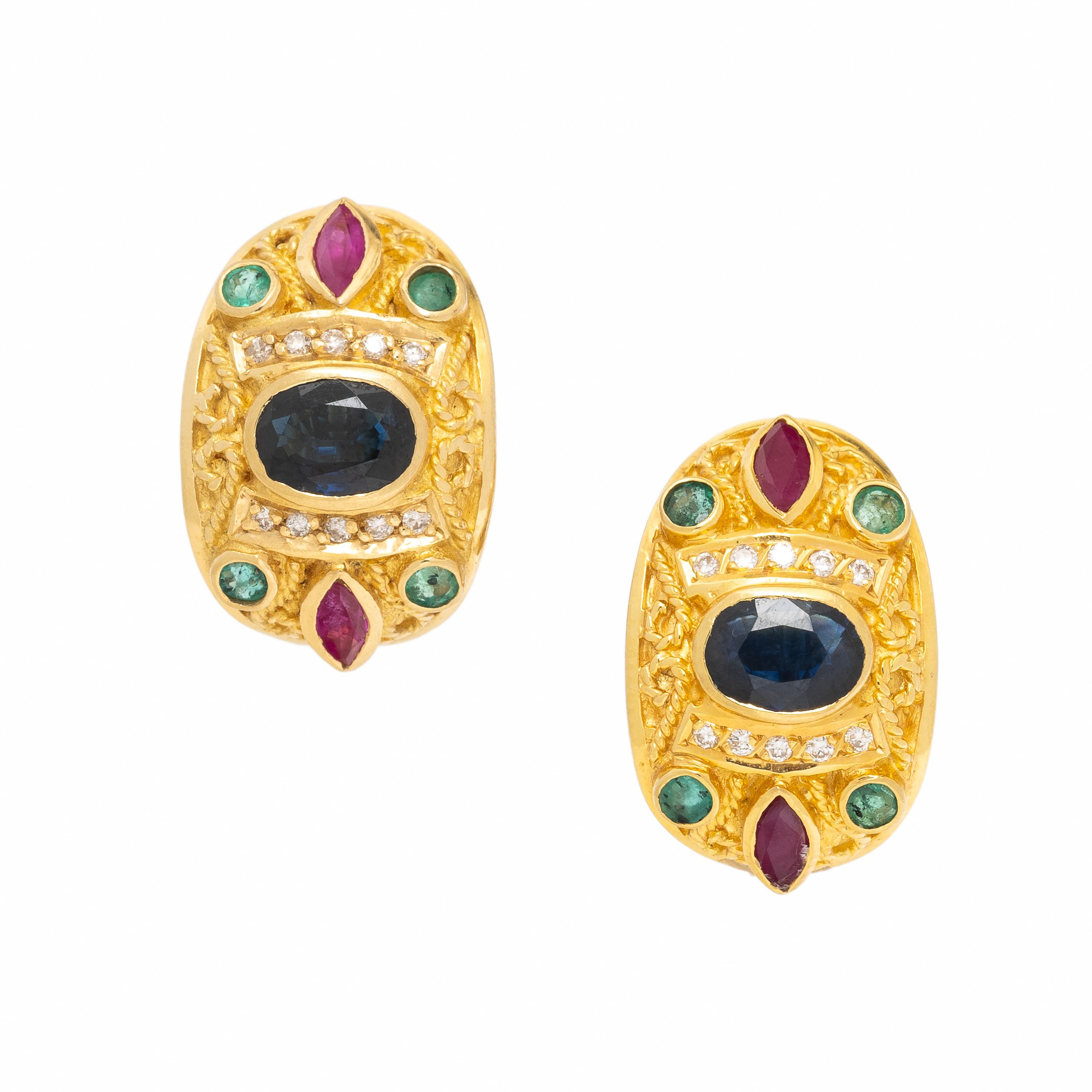 Multigem and Yellow Gold Earrings