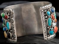 Navajo Sterling Silver Cluster Cuff Bracelet