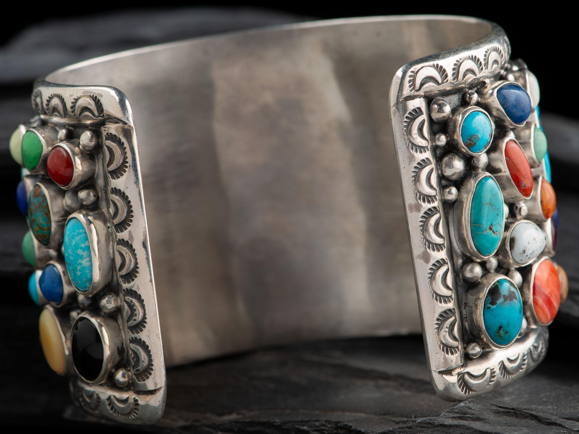 Navajo Sterling Silver Cluster Cuff Bracelet