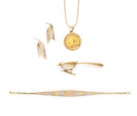 A Collection of Yellow Gold and Tri Colored Gold Jewelry, 24.30 dwts.