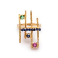 BRUTALIST, YELLOW GOLD AND MULTIGEM RING