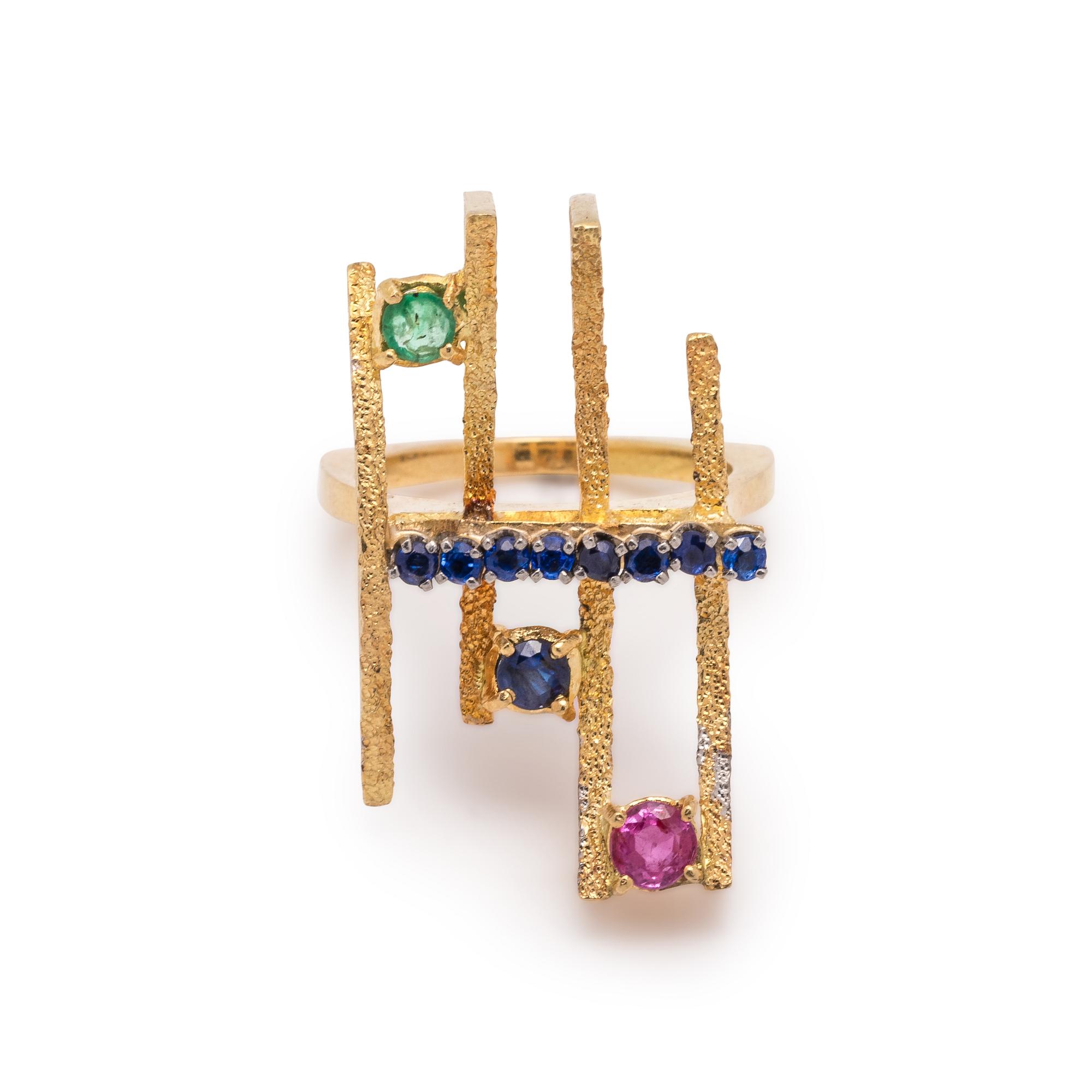 BRUTALIST, YELLOW GOLD AND MULTIGEM RING