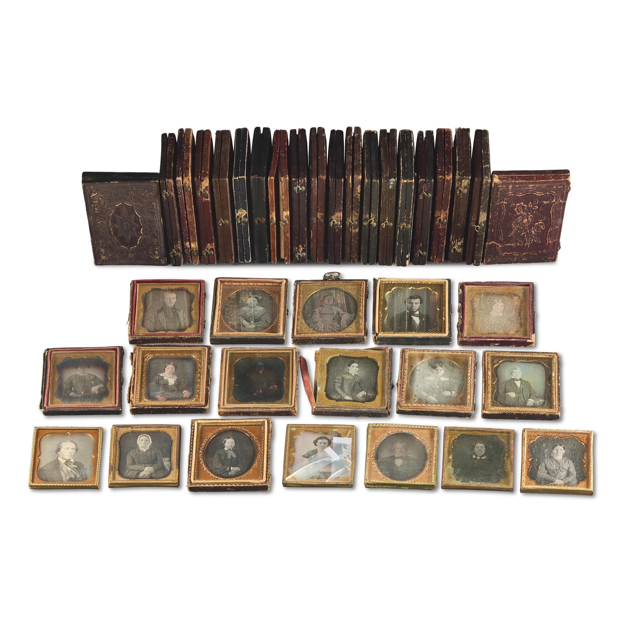 [Early Photography] Group of 38 Sixth Plate Daguerreotypes of Men and Women