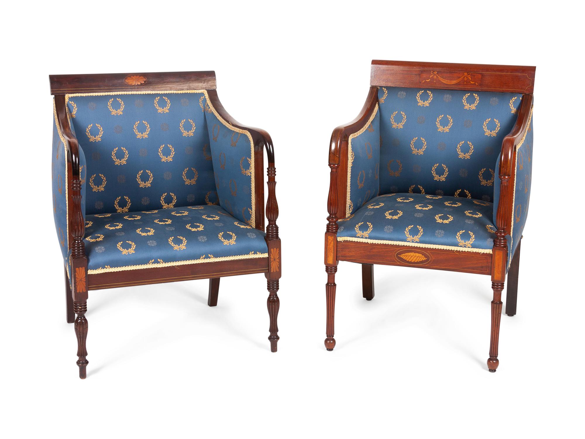 Two Federal Mahogany Upholstered Armchairs — EARLY 19TH CENTURY