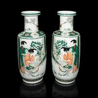 A Pair of Chinese Famille Verte Rouleau 'Ladies' Vases, 20th Century — 近代 五彩美人图棒槌瓶一对