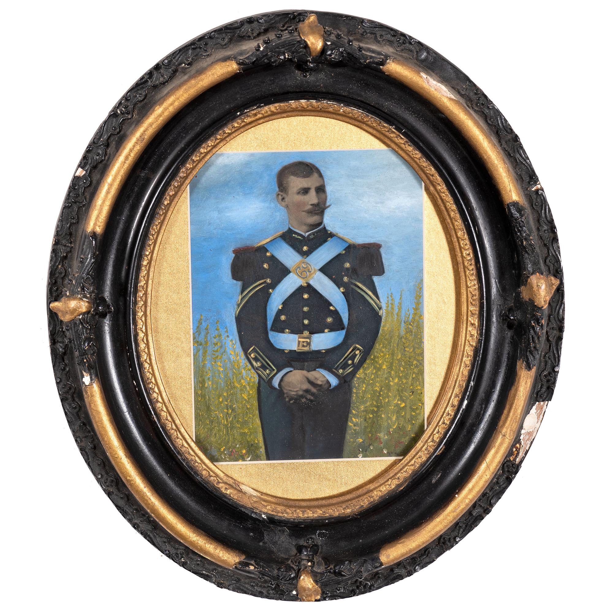 [EARLY PHOTOGRAPHY - PORTRAITURE]. A group of 6 folk art hand-painted tintypes of soldiers in uniform, comprising: