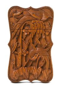 An Asian Carved Wood Card Case, Height 3 3/4 inches.