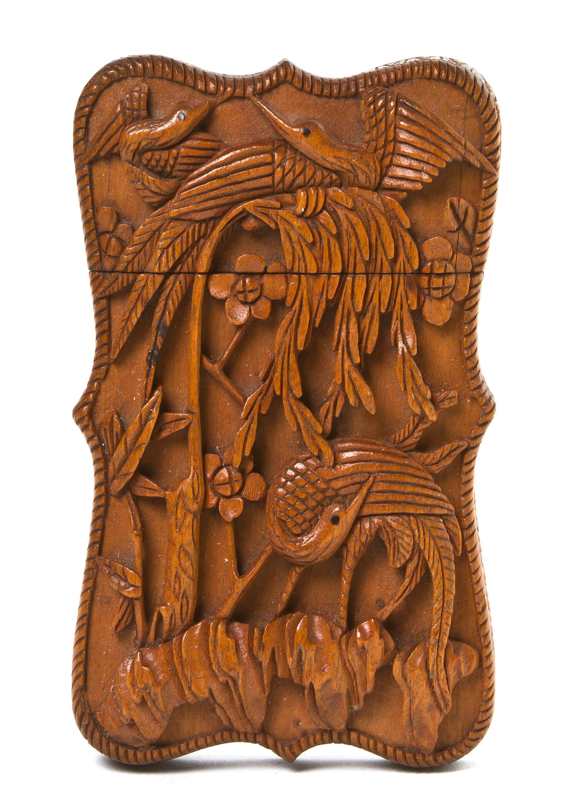 An Asian Carved Wood Card Case, Height 3 3/4 inches.