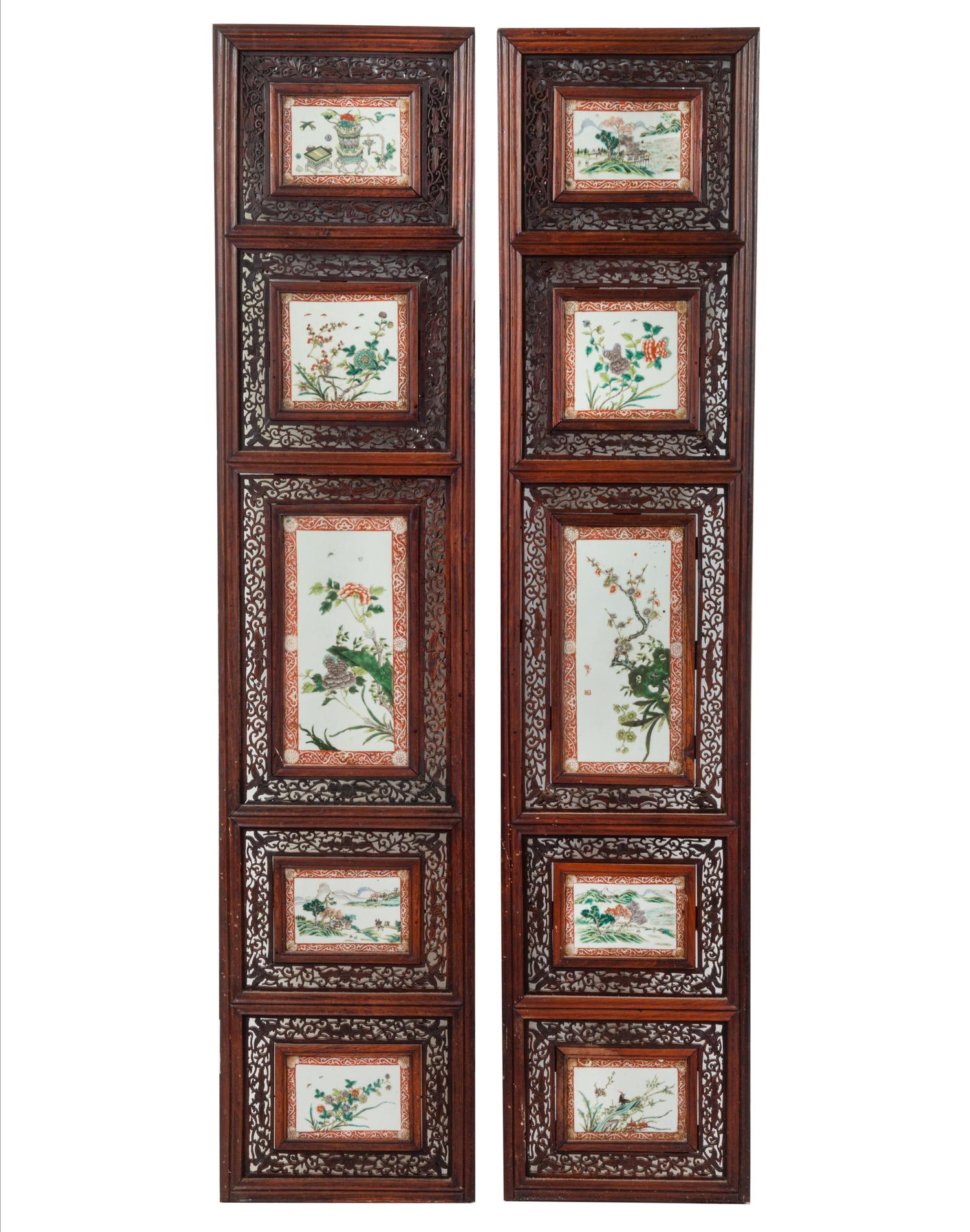 Two Porcelain Inset Hardwood Panels
