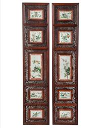 Two Porcelain Inset Hardwood Panels