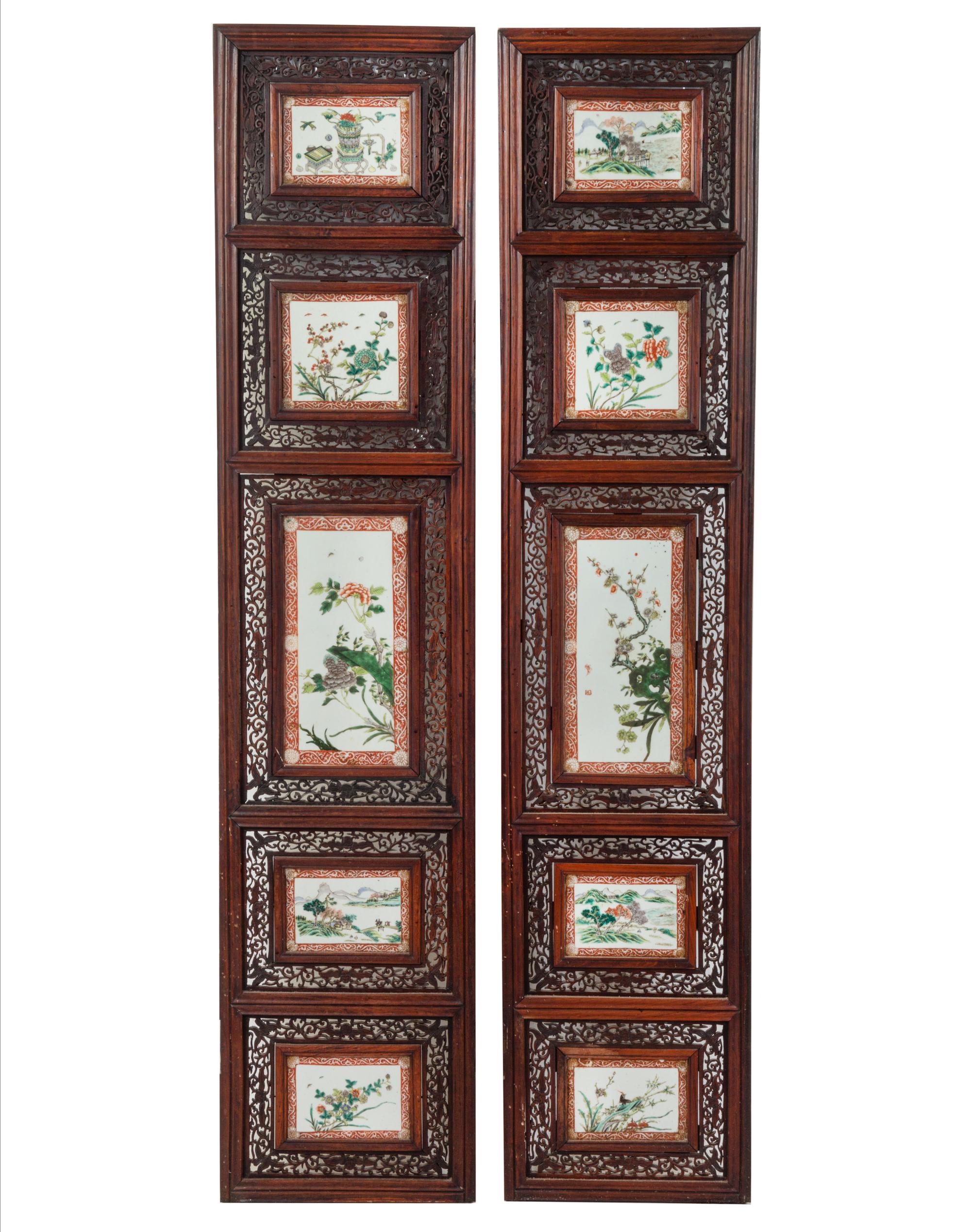 Two Porcelain Inset Hardwood Panels