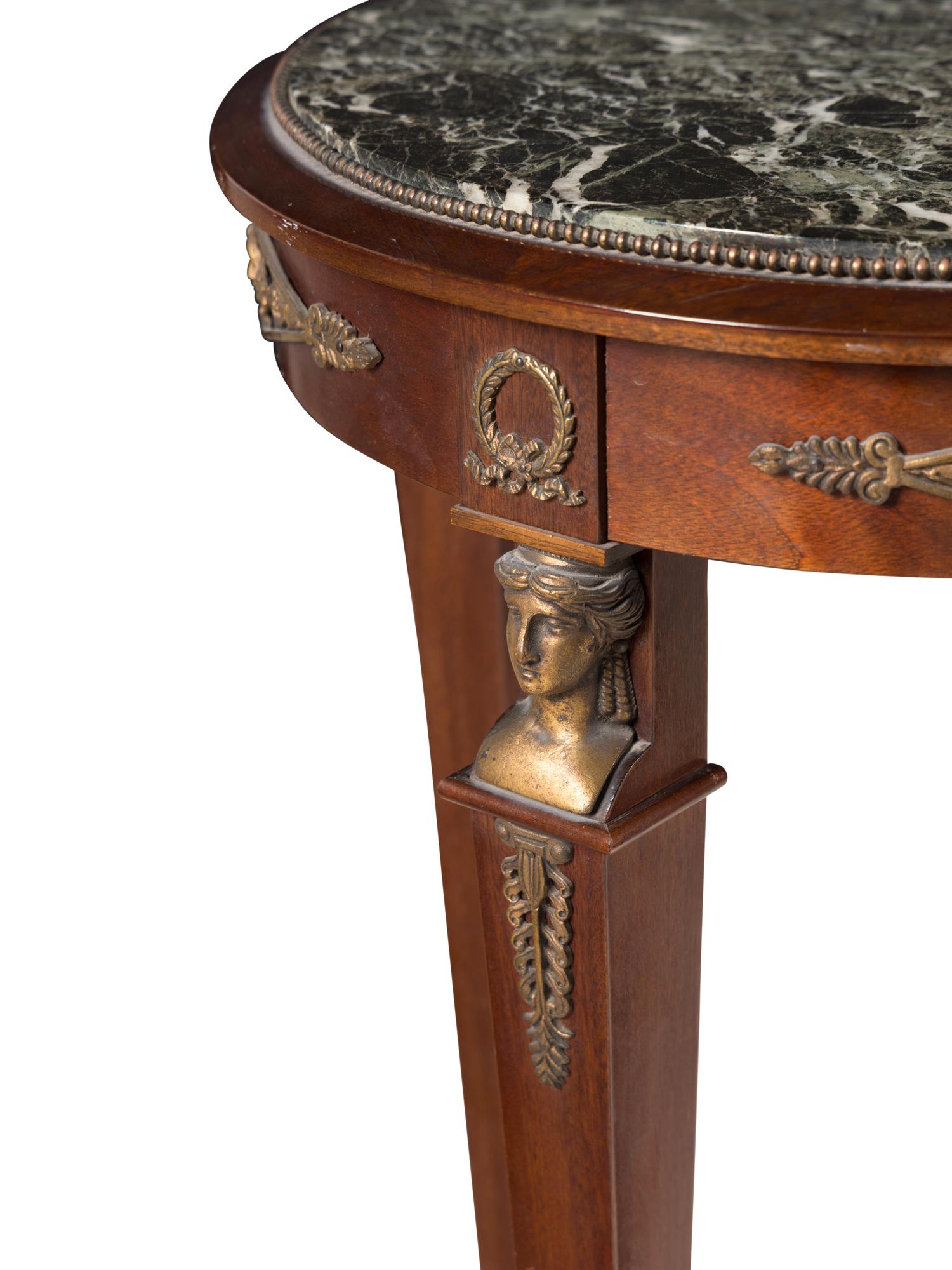 An Empire Style Gilt Bronze Mounted Mahogany Marble-Top Side Table