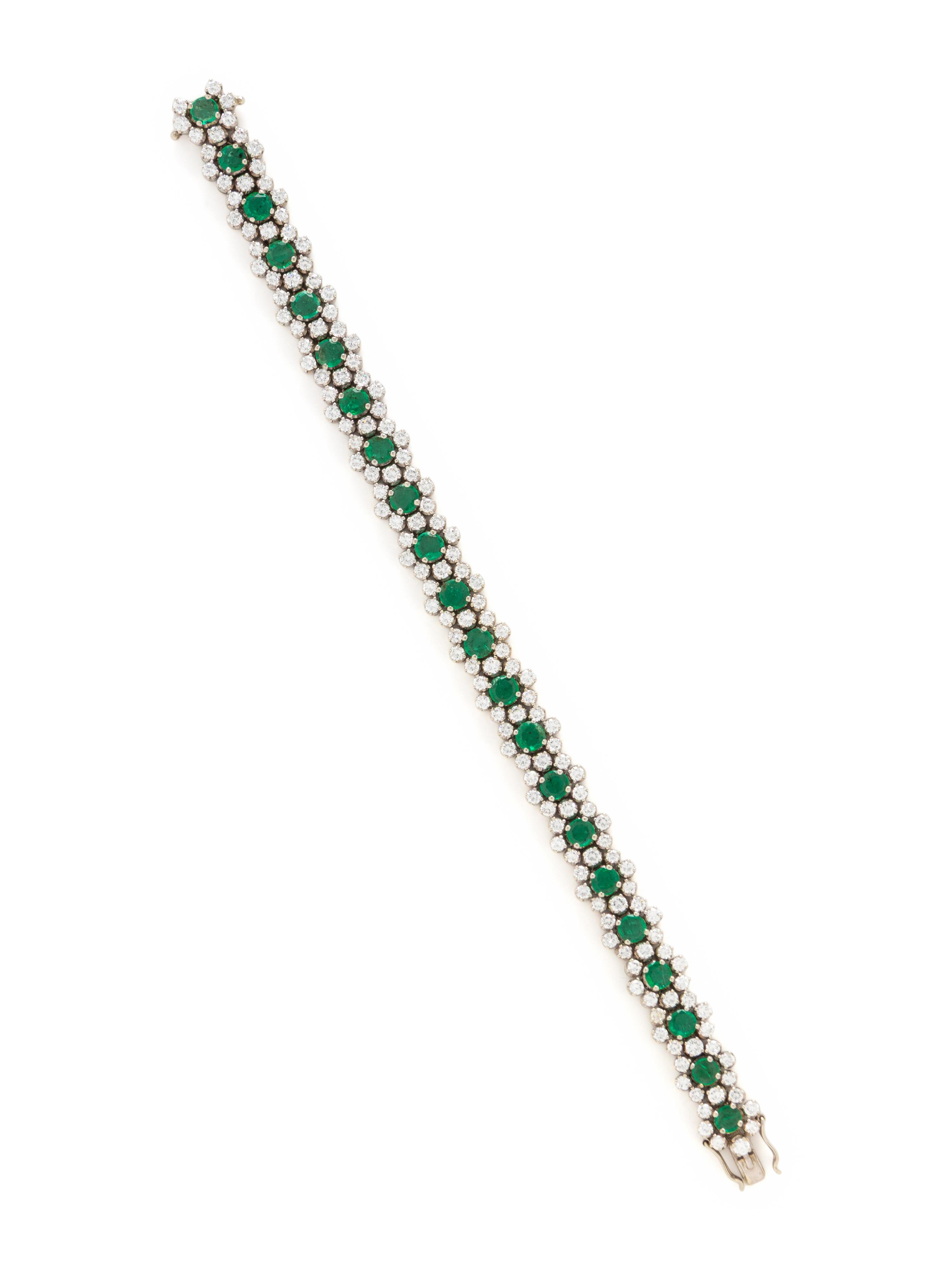 EMERALD, DIAMOND, AND WHITE GOLD BRACELET