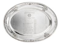 An American Silver Presentation Tray, Barbour Silver Co., Hartford, CT, of oval form, chased with foliate decoration at intervals aroun