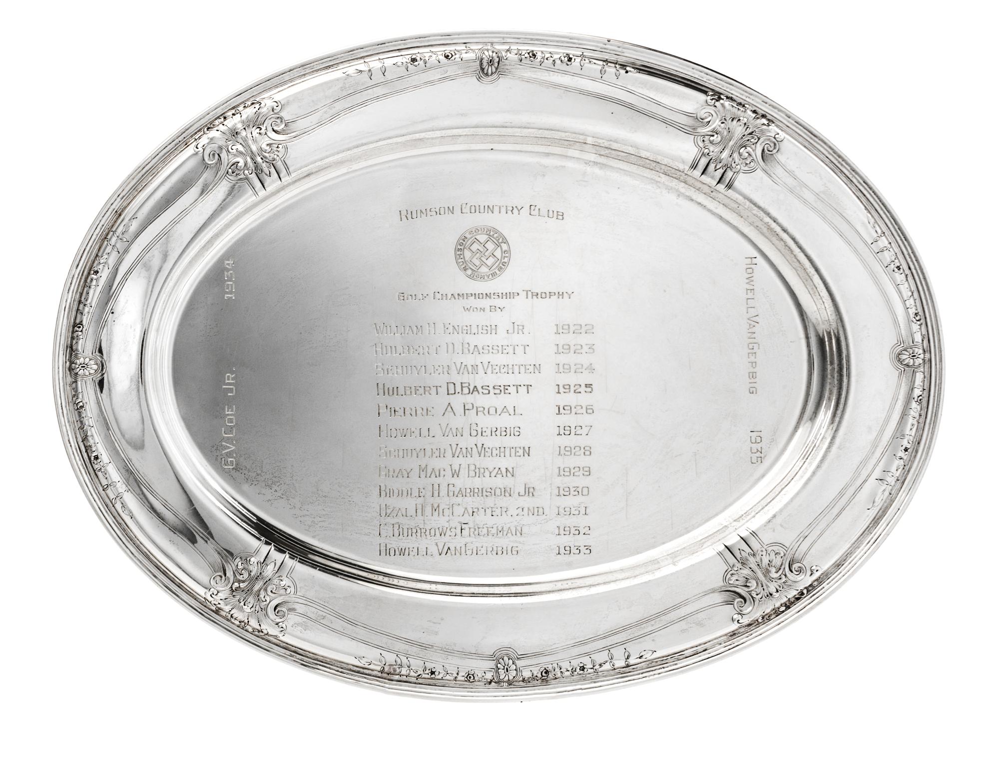 An American Silver Presentation Tray, Barbour Silver Co., Hartford, CT, of oval form, chased with foliate decoration at intervals aroun