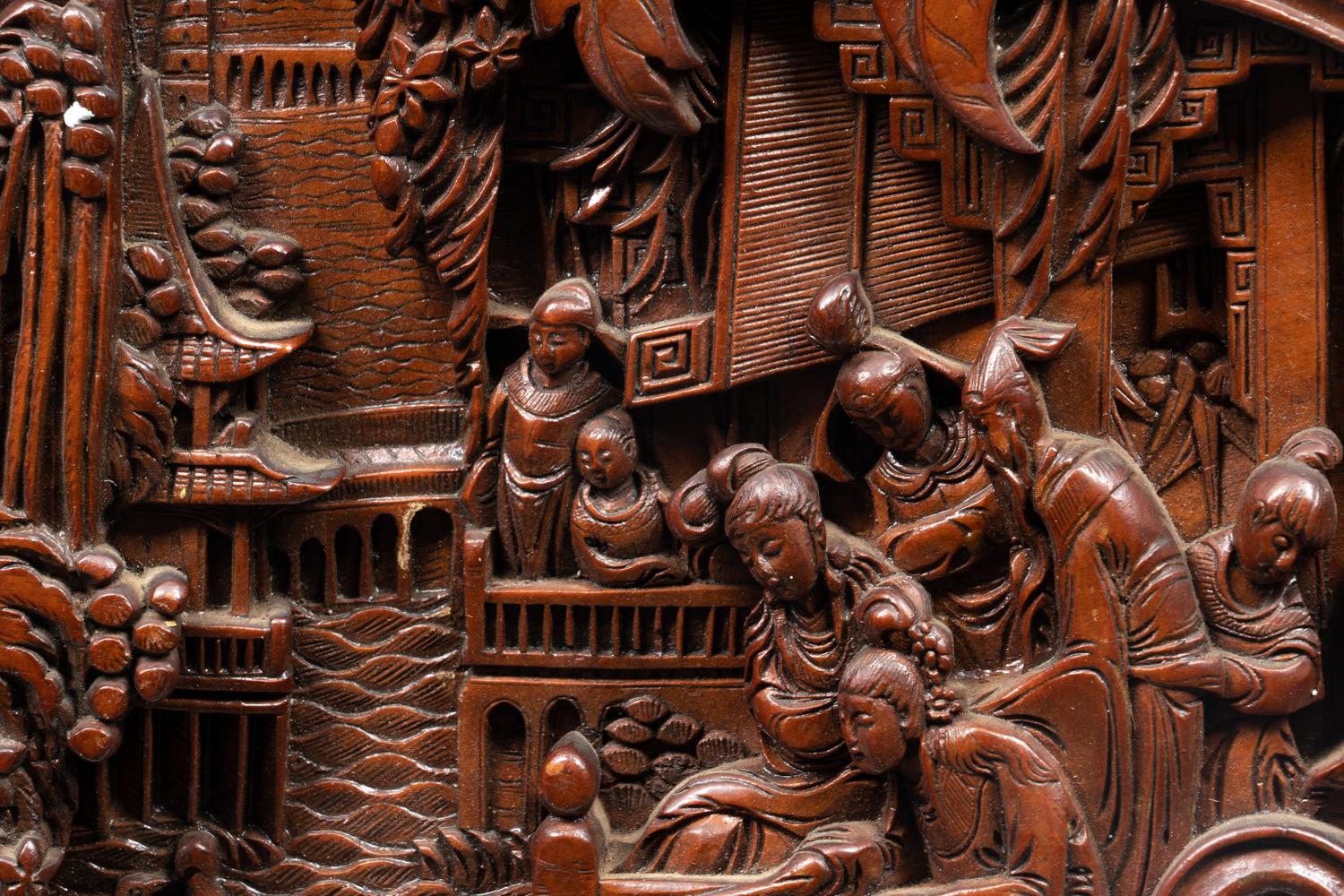 Two Chinese Carved Hardwood Panels
