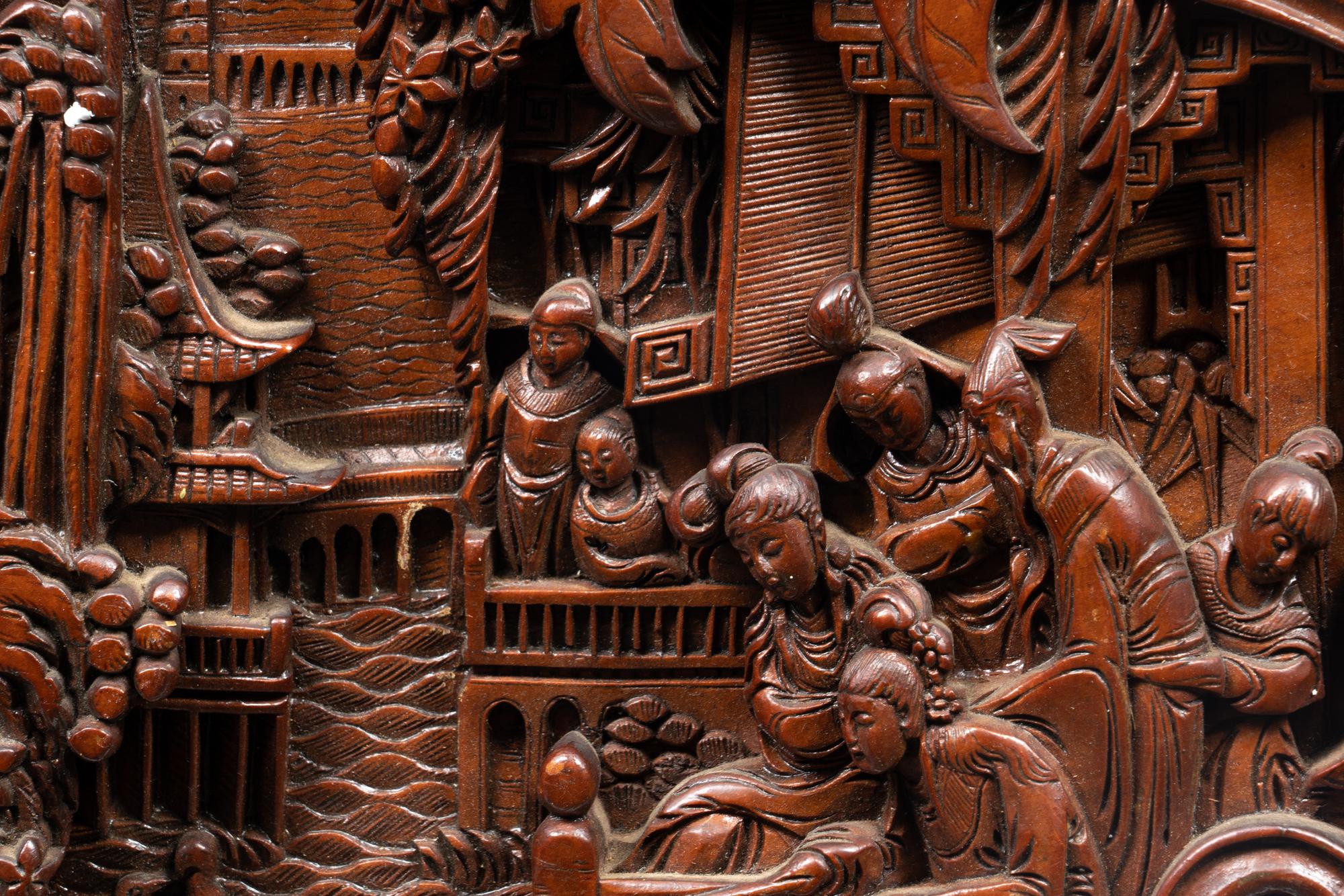 Two Chinese Carved Hardwood Panels