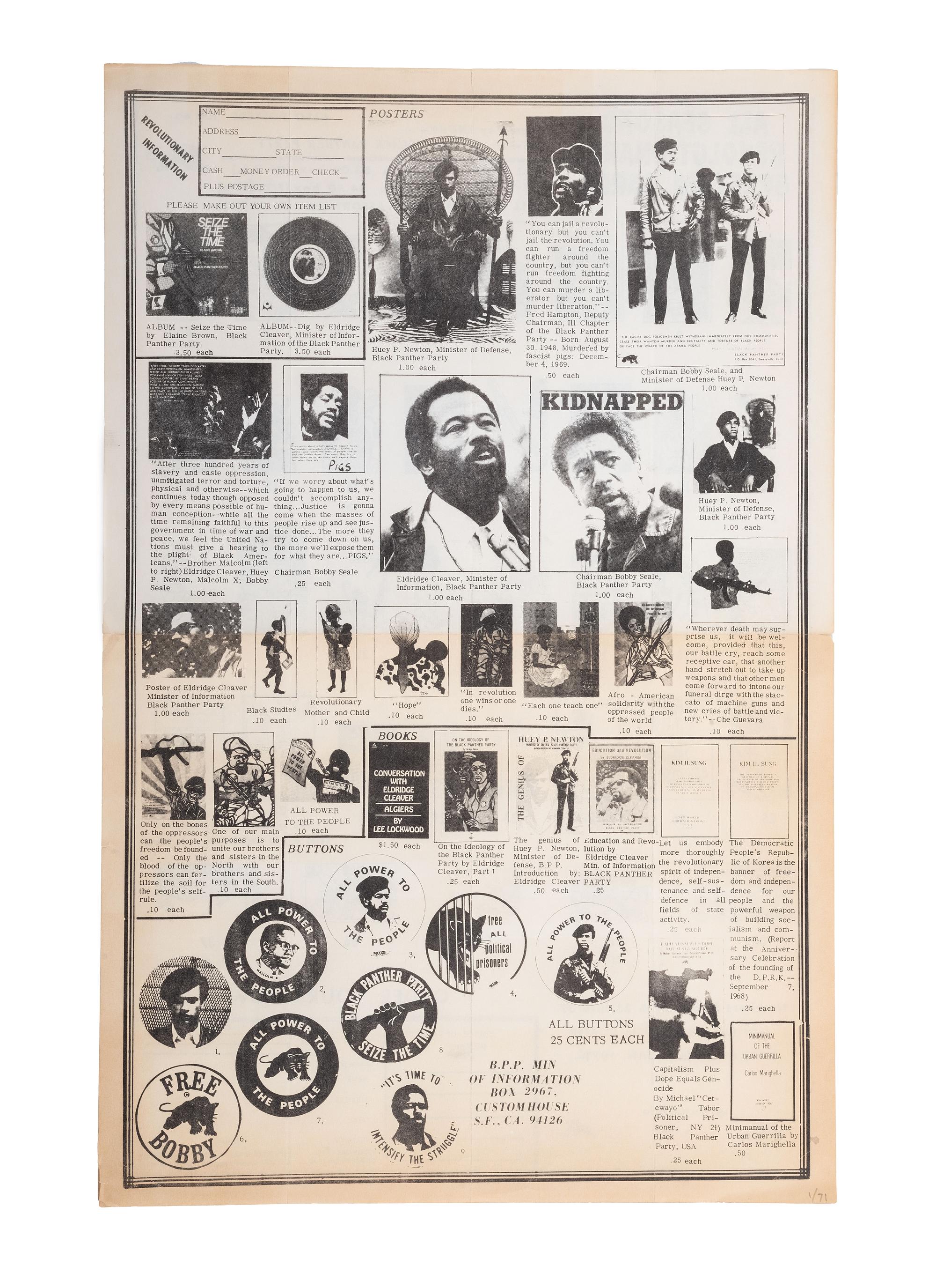 [BLACK PANTHER PARTY]. DOUGLAS, Emory (b. 1943), artist. All Seasons Revolutionary Greeting Cards . San Francisco: Black Panther Party, Ministry of Information, 1971.