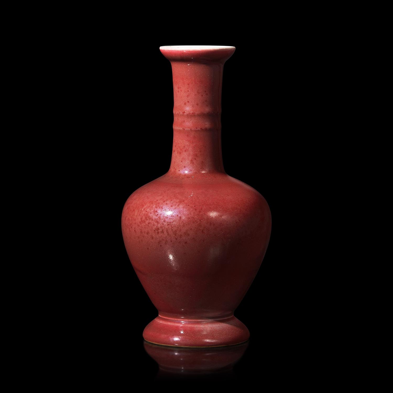 A Chinese Peachbloom Glazed Bottle Vase, Yongzheng Mark and Possibly of the Period 或清雍正 豇豆紅釉瓶