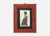 American School 19th century, Profile Silhouette of a Young Girl with Flower Basket