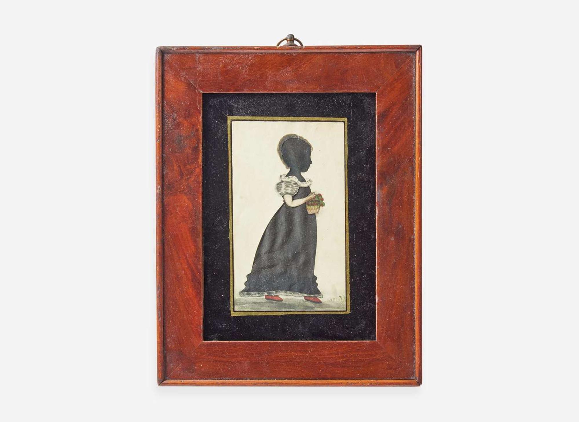 American School 19th century, Profile Silhouette of a Young Girl with Flower Basket