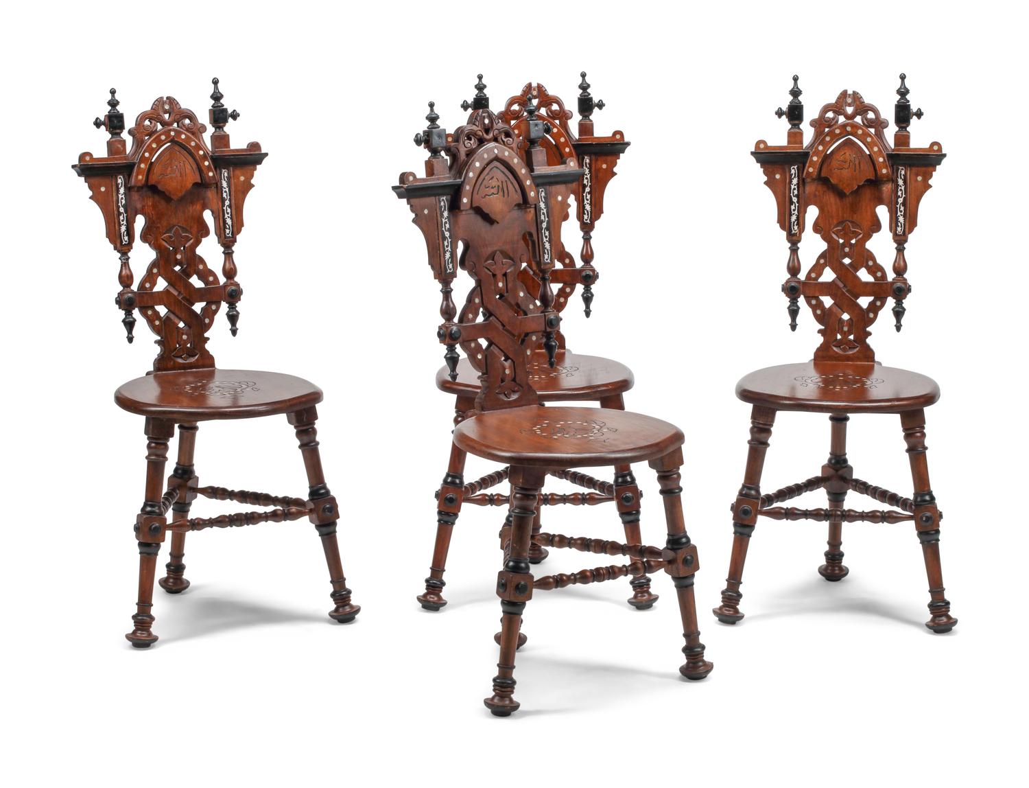 A Set of Four Levantine Marquetry Side Chairs