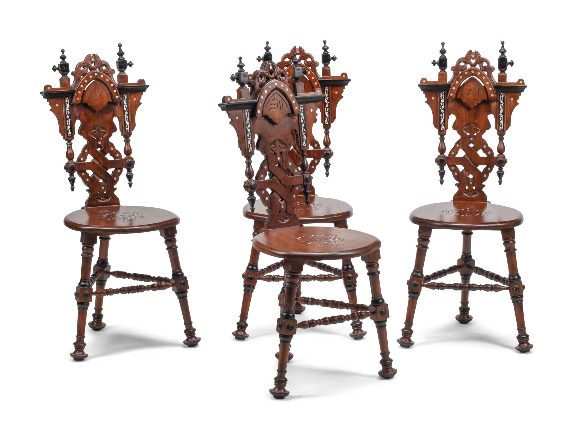 A Set of Four Levantine Marquetry Side Chairs