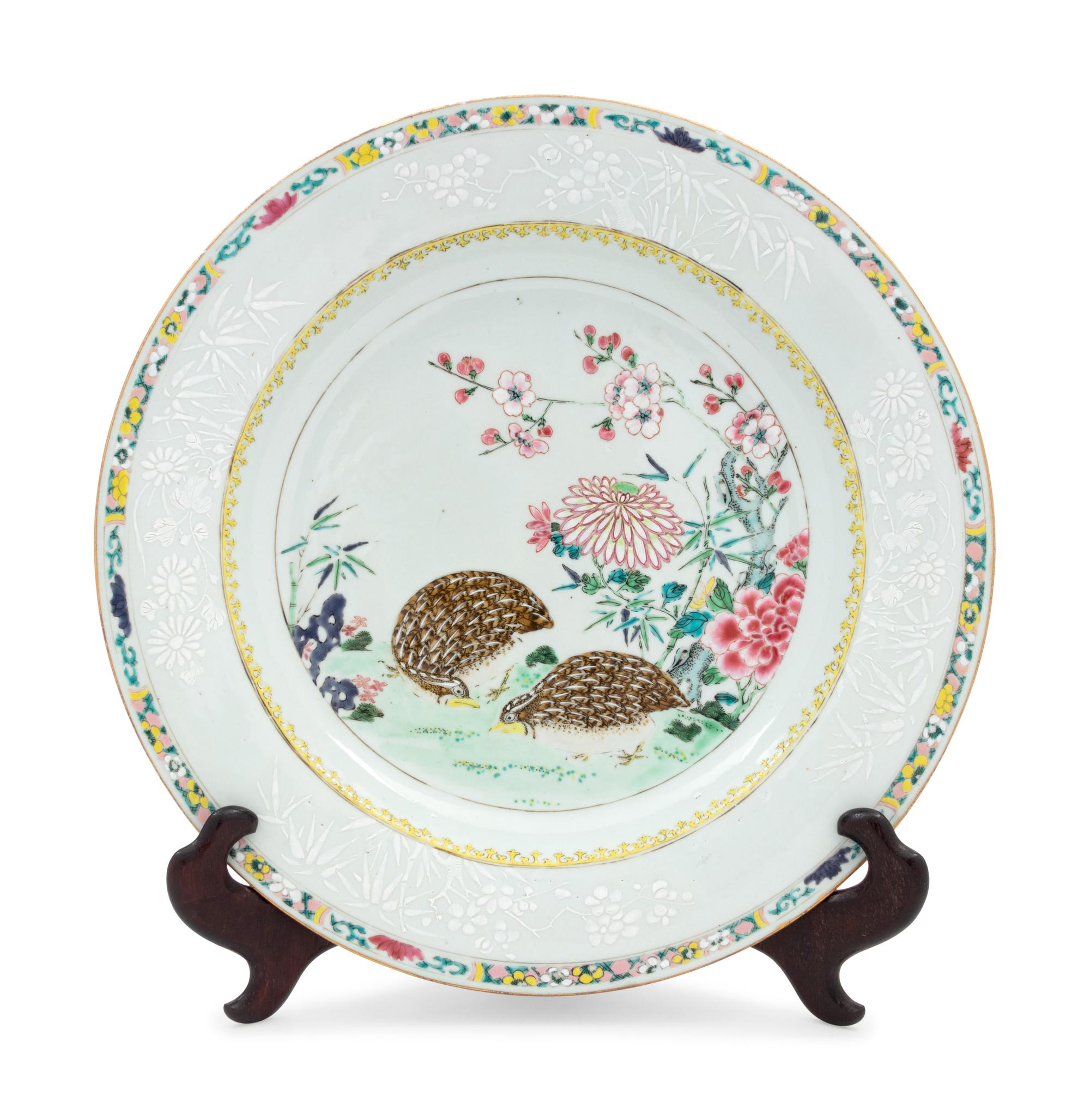 A Chinese Famille Rose Porcelain 'Quail' Charger