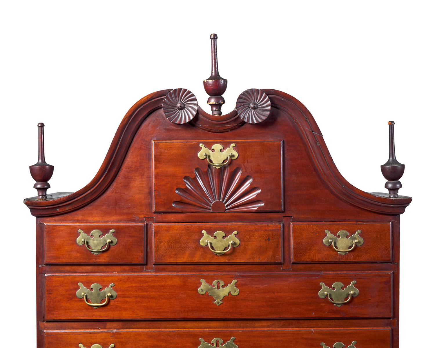A Chippendale Cherry Carved Scroll-Top Chest-On-Chest