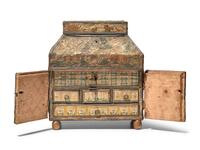A Charles II Embroidered Tabletop Sewing Casket, 17th Century