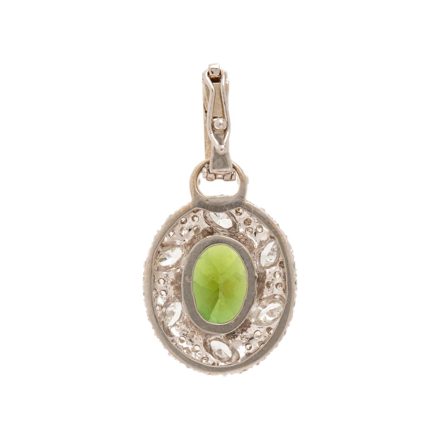 Green Tourmaline, Diamond, and White Gold Pendant and Ring